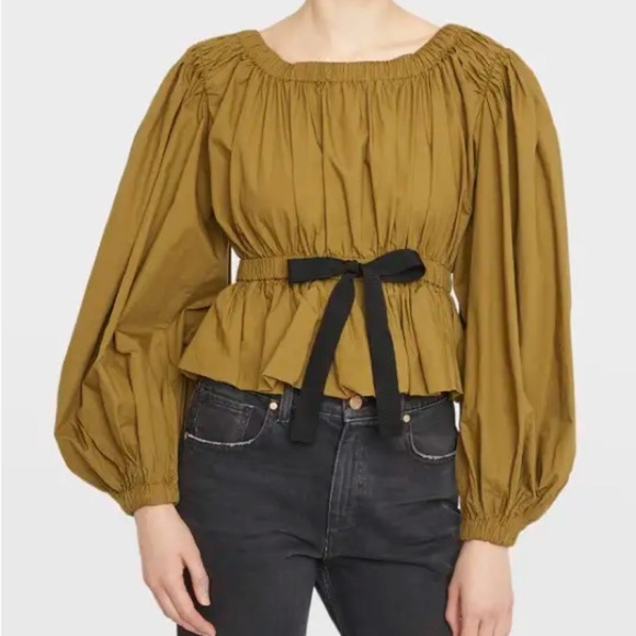 Ulla Johnson Tops - Ulla Johnson Kira Long Puff-Sleeve Cotton Peplum Blouse
